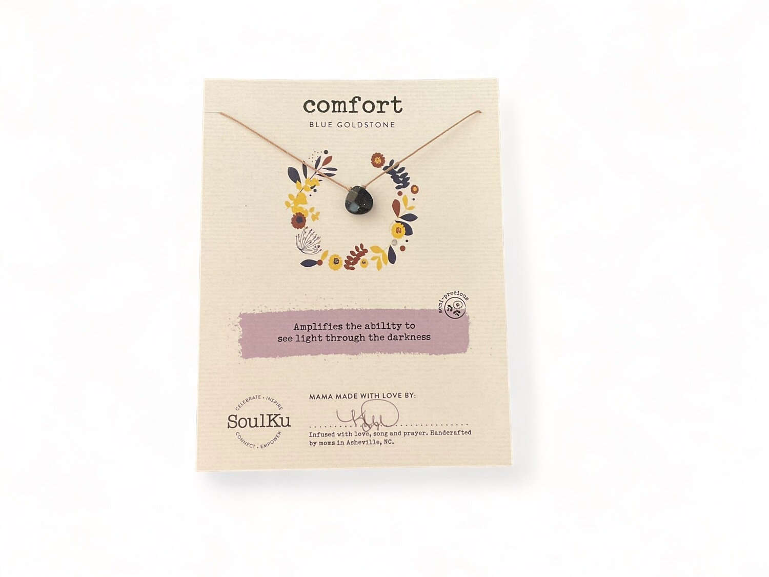 Image of a Blue goldstone necklace featuring a deep blue pendant. The pendant&#39;s starry appearance is designed to enhance vision through darkness and offer comfort, making it a thoughtful gift.