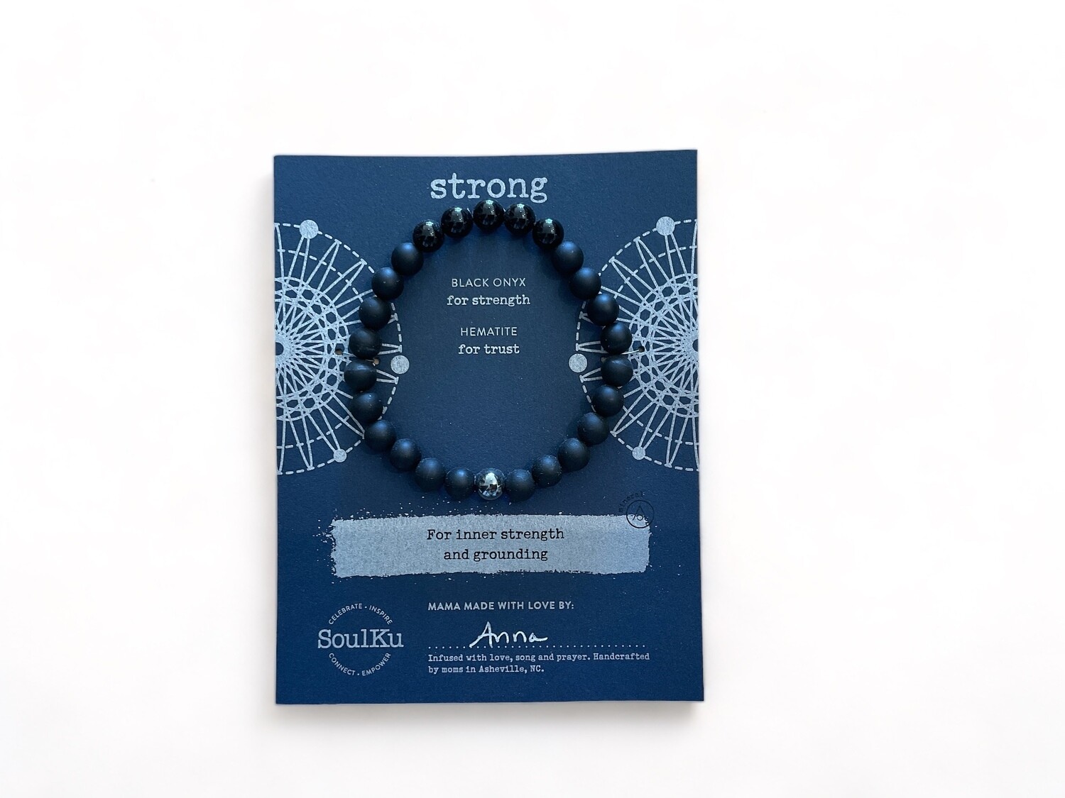 This stylish 8mm stretchy men&#39;s bracelet features matte Black Onyx beads alternating with polished Hematite beads. It is designed to enhance inner strength, grounding, and trust, and makes for a thoughtful spiritual gift.