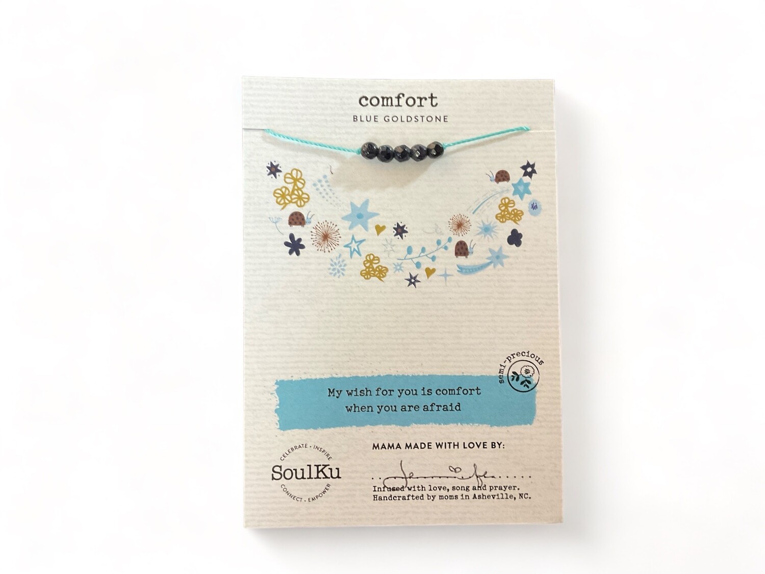 Image of a Blue Goldstone Kids Necklace featuring a deep blue stones. The necklace is designed to provide comfort and a touch of starry magic for children.