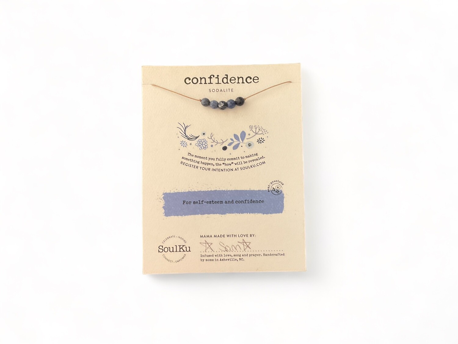 Photo of a Sodalite Intention Necklace featuring deep blue sodalite beads. This necklace is designed to boost self-esteem and enhance emotional balance. 