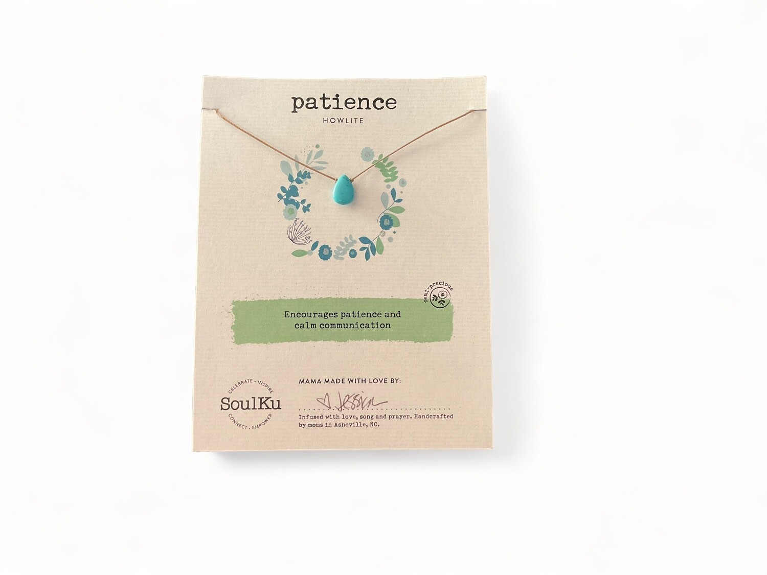 Image of a Howlite Crystal Necklace. The pendant&#39;s turquoise coloring promotes peace, patience, and stress relief. Ideal for spiritual and metaphysical practices, this necklace offers a soothing and stylish touch.