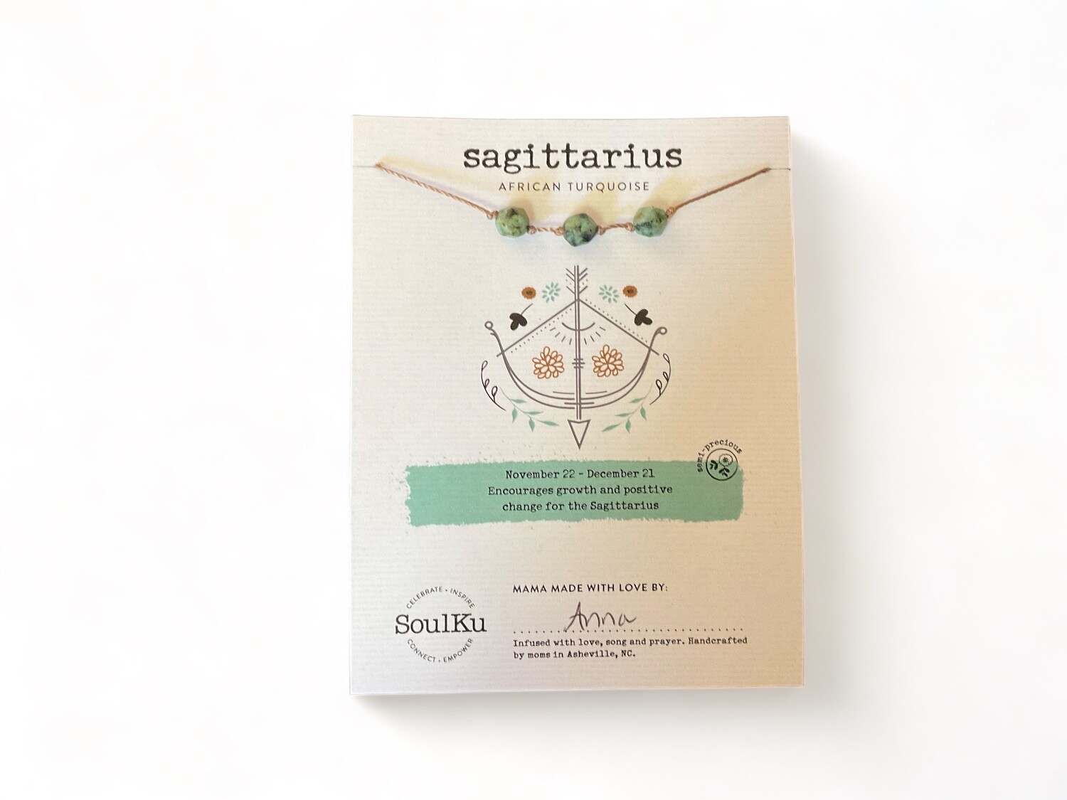 African Turquoise zodiac necklace designed for Sagittarius. The necklace features a striking turquoise gemstones, symbolizing growth and positive change for Sagittarius individuals. Ideal for gifting.