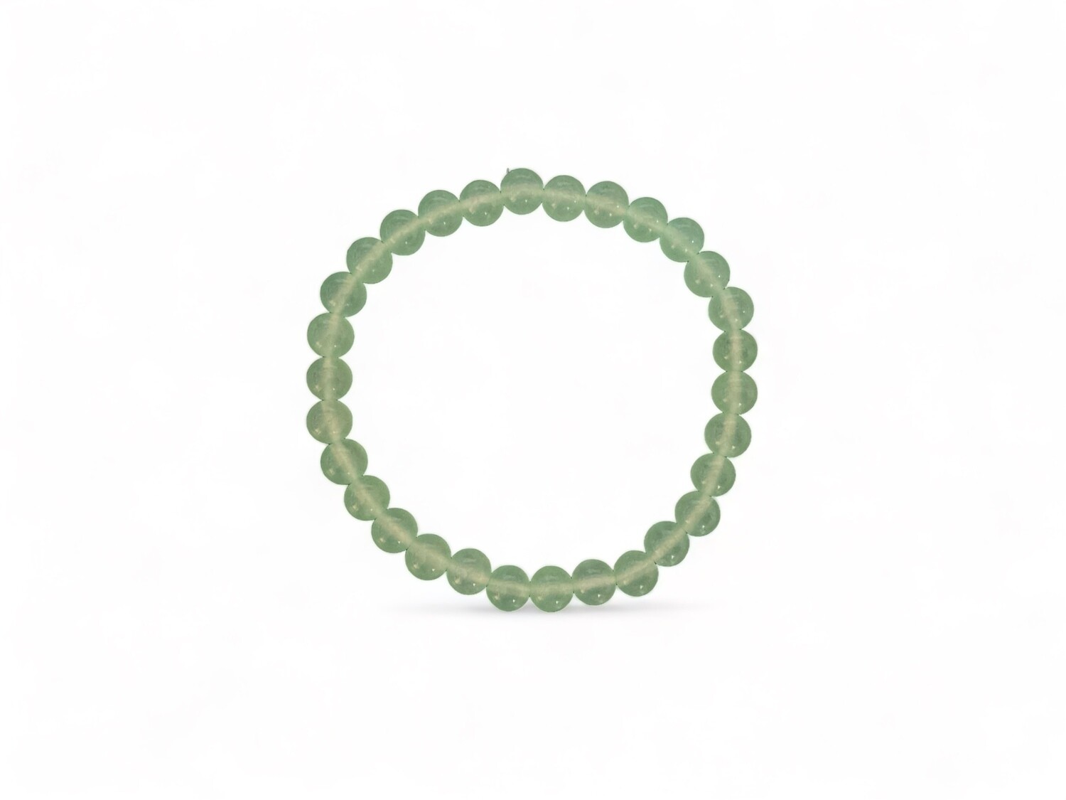 Green Jade Bracelet 6mm - This fashionable bracelet features glossy, translucent jadeite crystals in green, offering sophistication and spiritual balance.