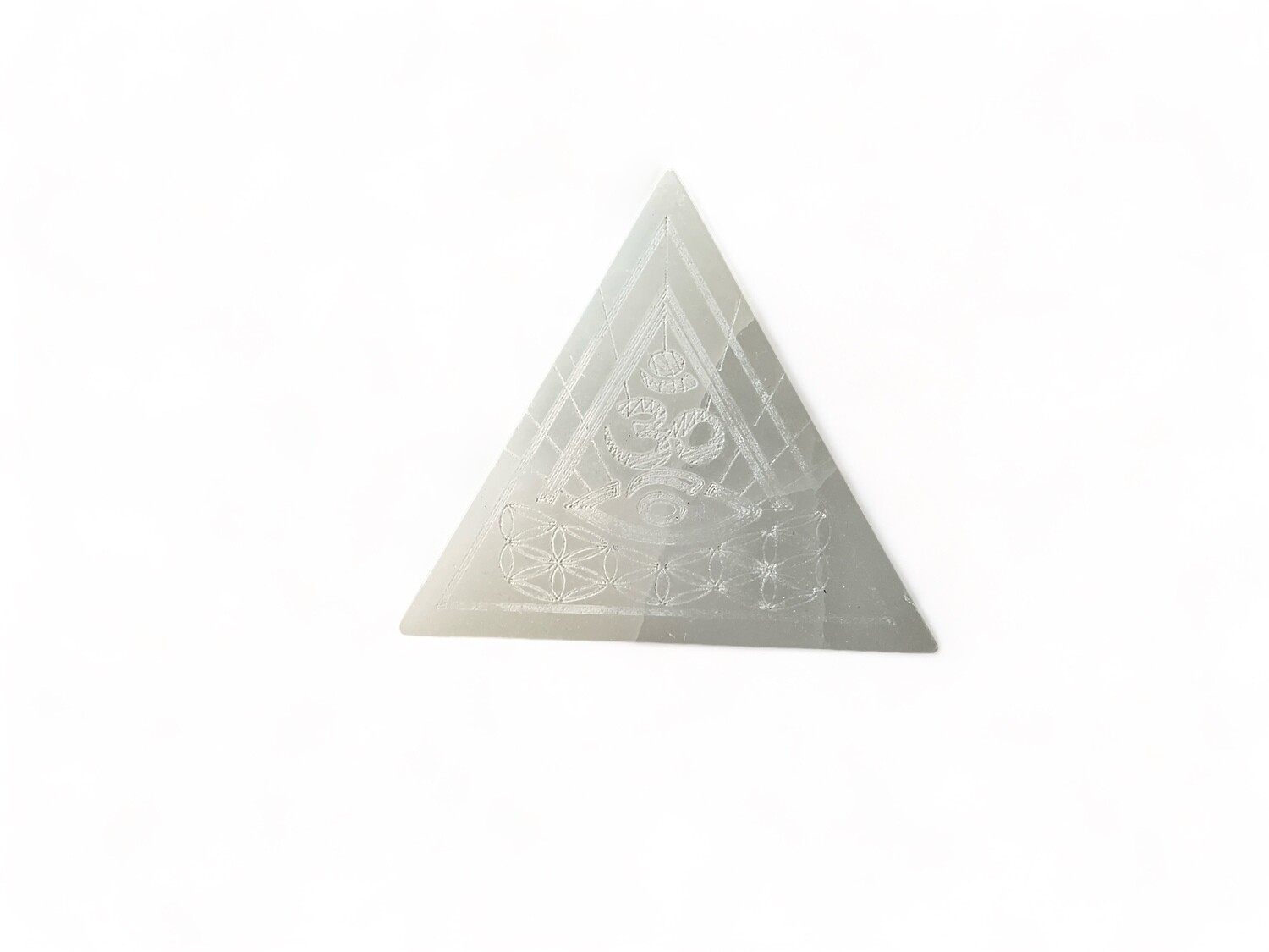 SELENITE ETCHED TRIANGLE 4&quot;