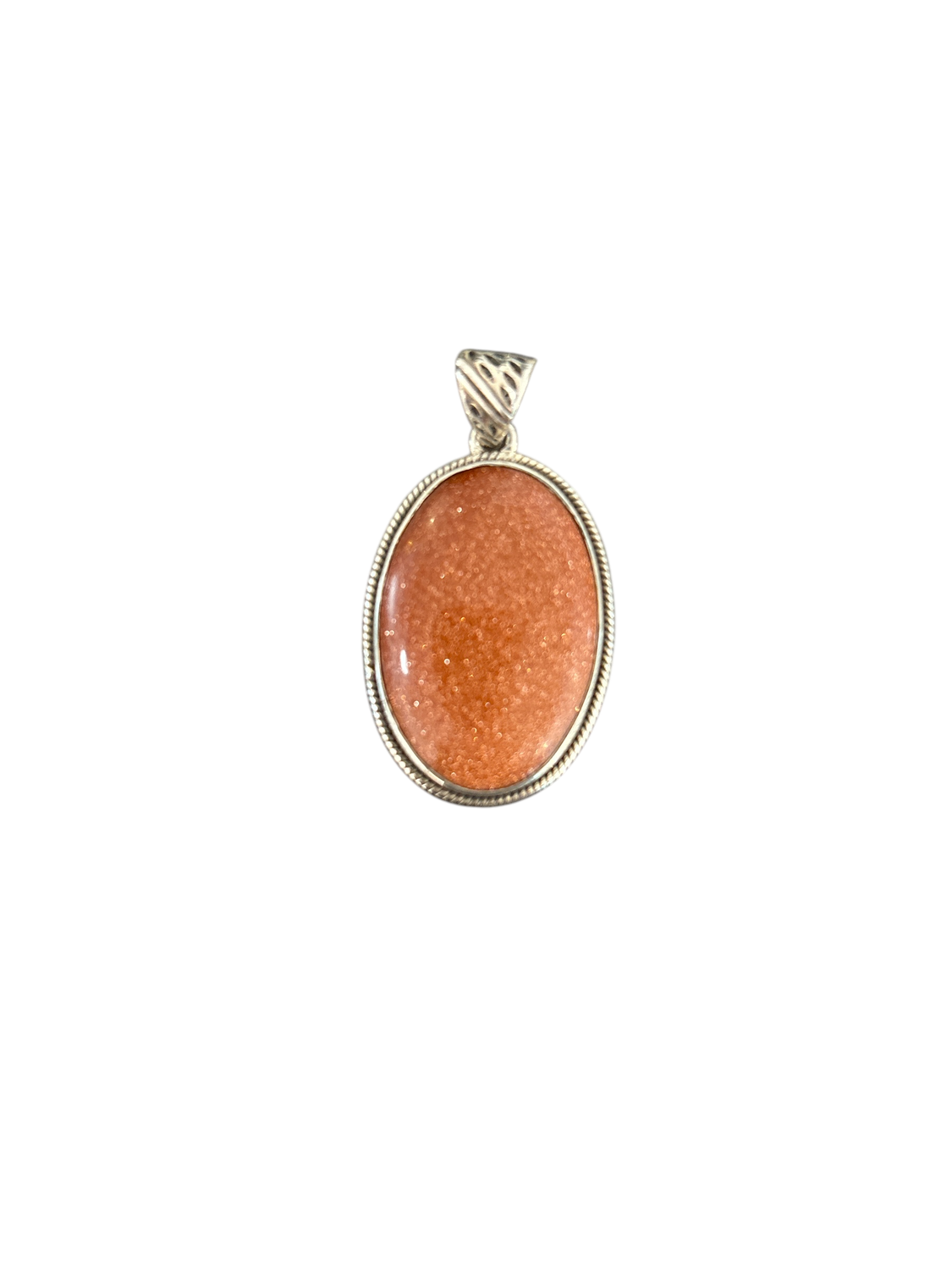 GOLDSTONE OVAL LARGE ROPE RIM SILVER PENDANT