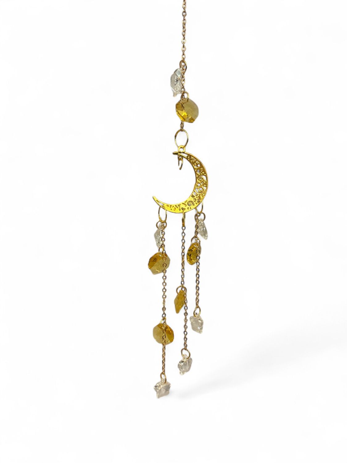 FAIRY LIGHTS SUNCATCHER &quot;C&quot; GOLD MOON W/ CRYSTALS