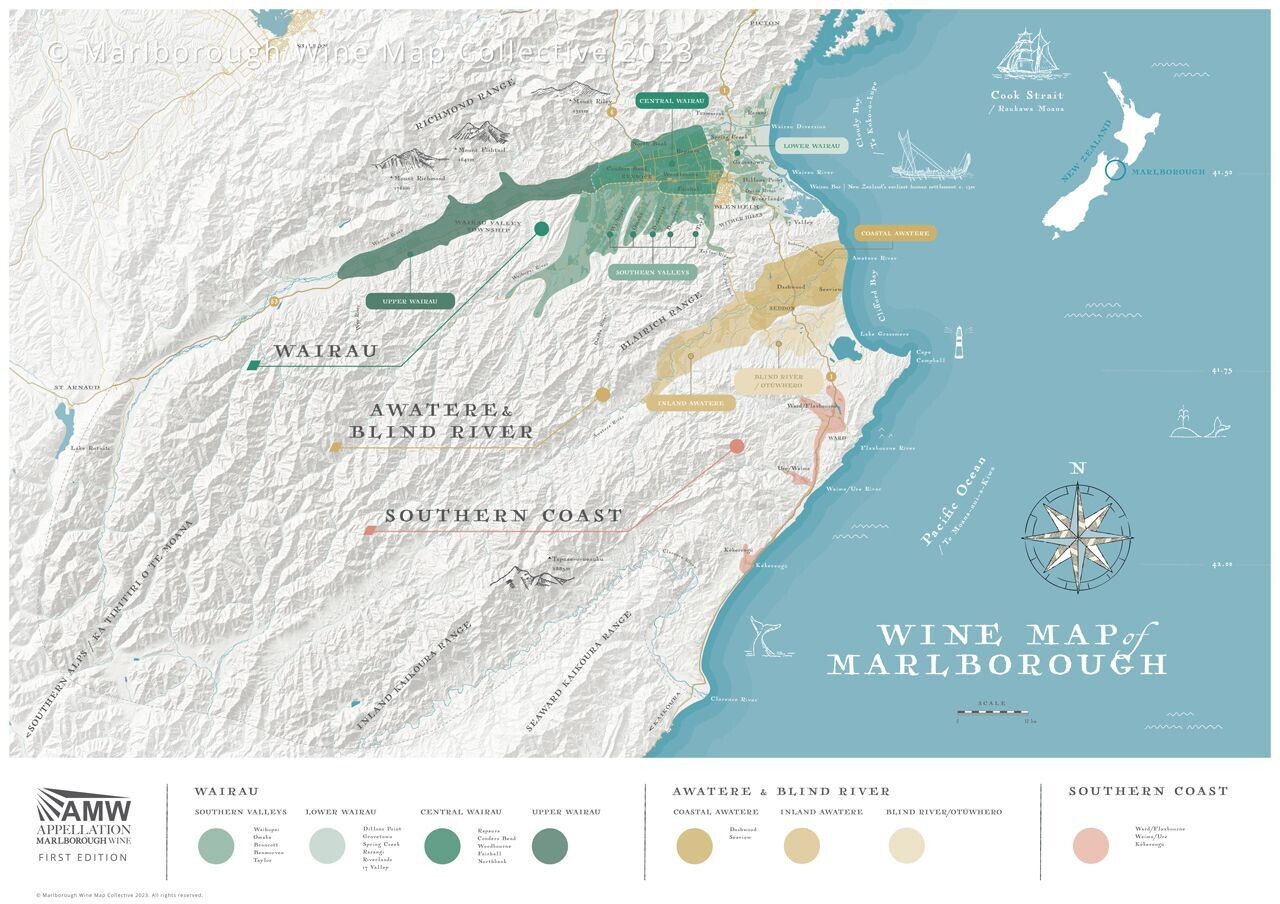 A3 Printed Wine Map of Marlborough