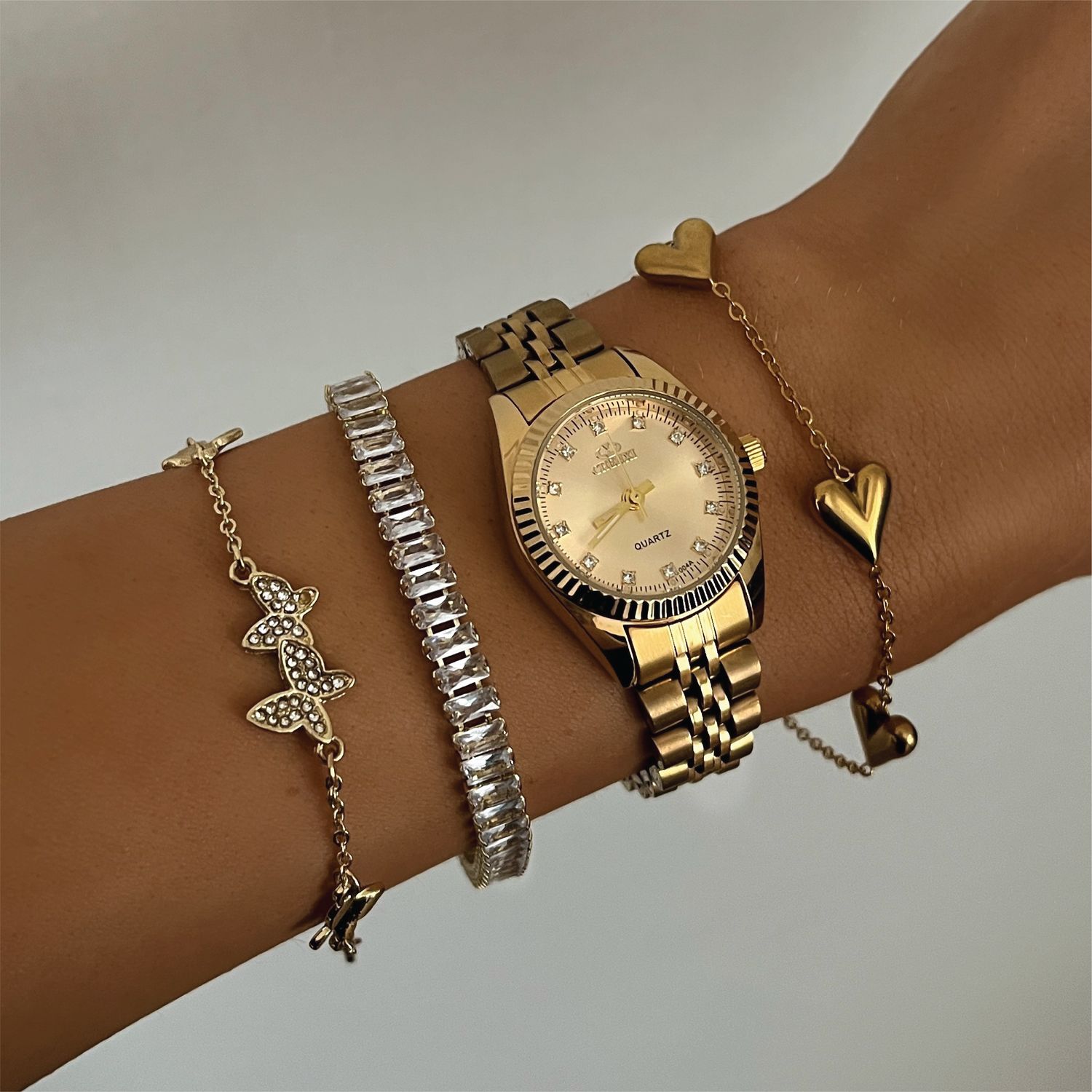 Gold Watch &amp; Bracelet Set