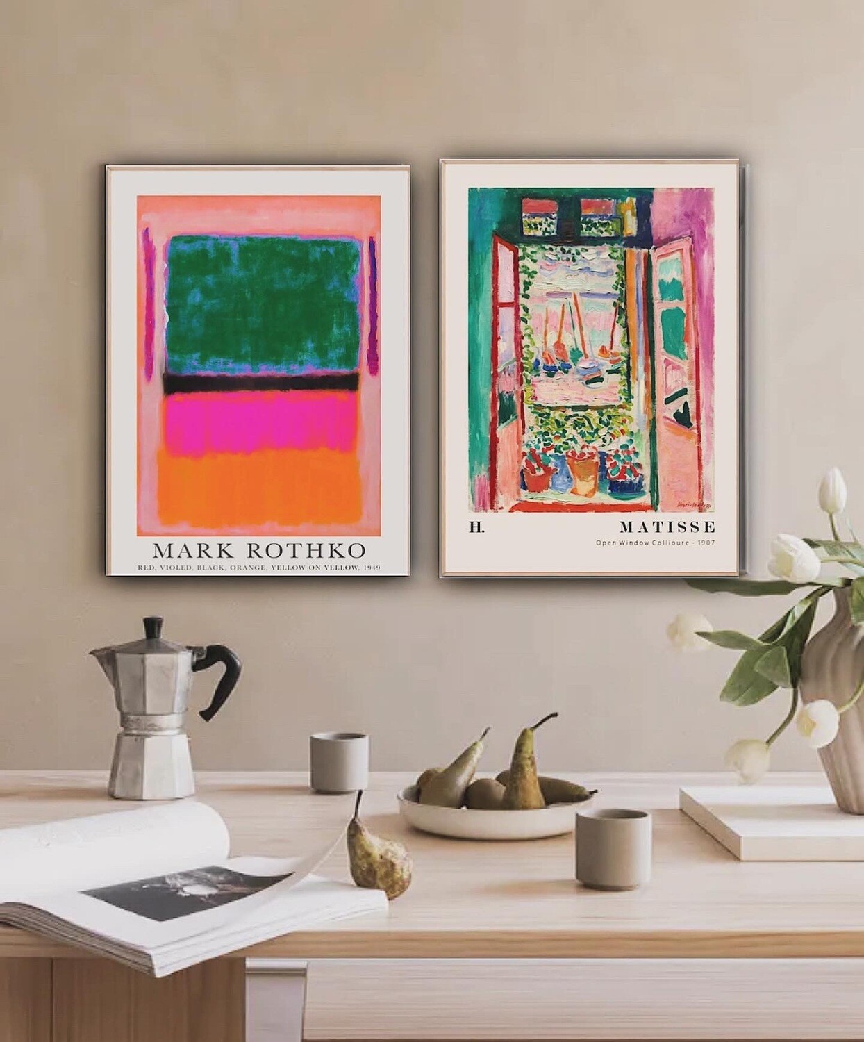 2 stk. moderne plakater/posters - Mark Rothko/Matisse - inkl. massiv egetræsramme/Glas