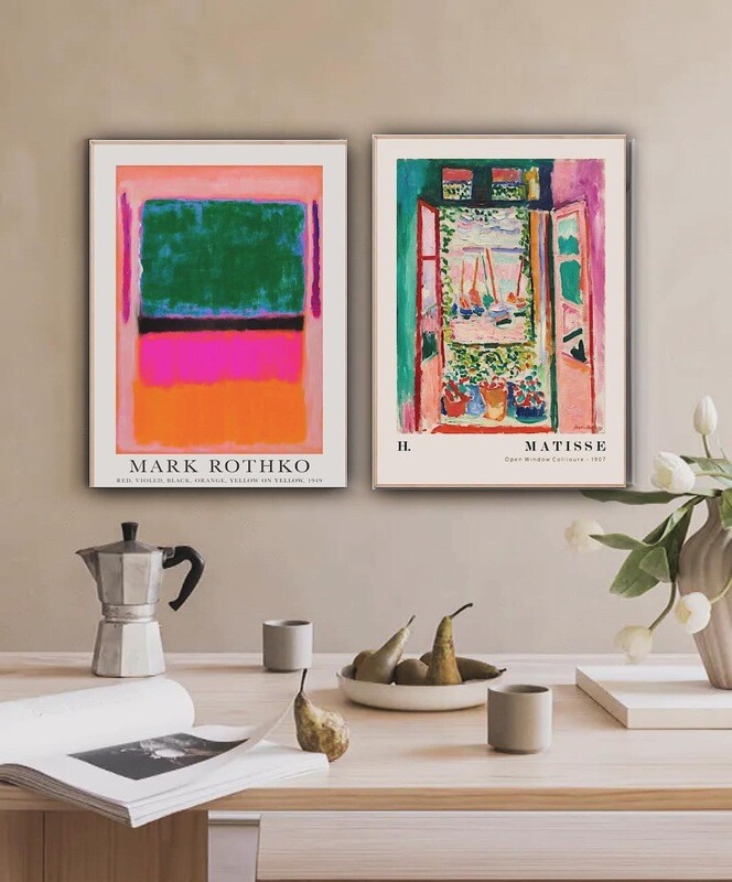 2 stk. moderne plakater/posters - Mark Rothko/Matisse - inkl. massiv egetræsramme/Glas