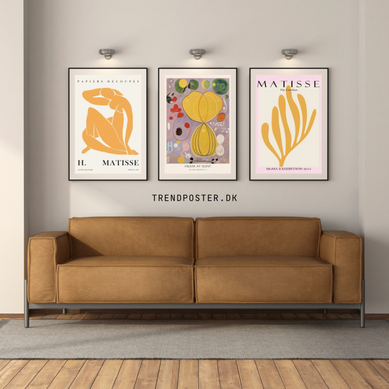 3 stk. Moderne Kunst Posters /Plakater inkl. massiv egetræsramme/Billedeglas