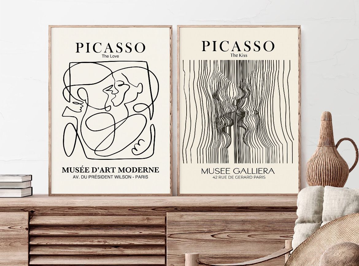 2 stk Picasso inkl. massiv egetræsramme/Glas - 70X100
