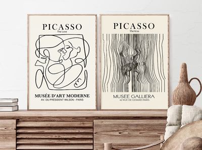 2 stk Picasso inkl. massiv egetræsramme/Glas - 70X100