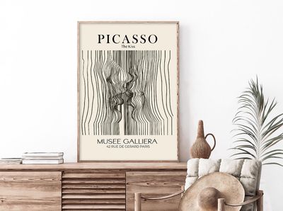 Picasso plakat “The kiss” I Massiv Egetræsramme/Billedeglas