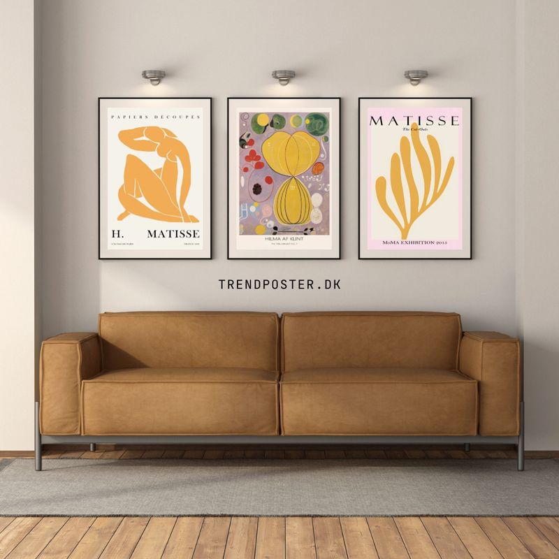 3 stk. Moderne Kunst Posters /Plakater inkl. massiv egetræsramme/Billedeglas