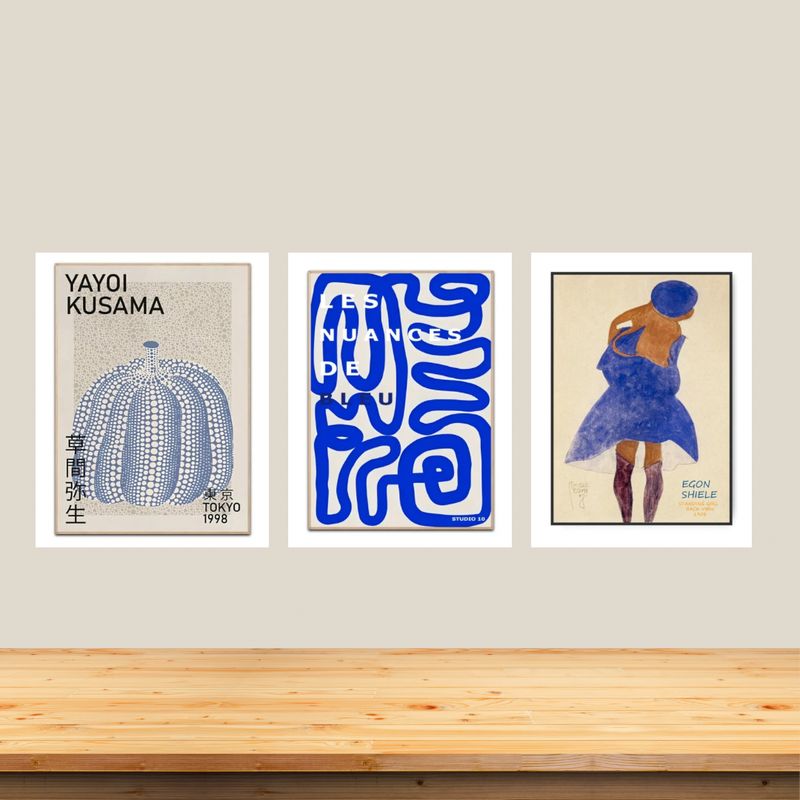 3 stk. Moderne Kunst Posters /Plakater inkl. massiv egetræsramme/Billedeglas - 50x70