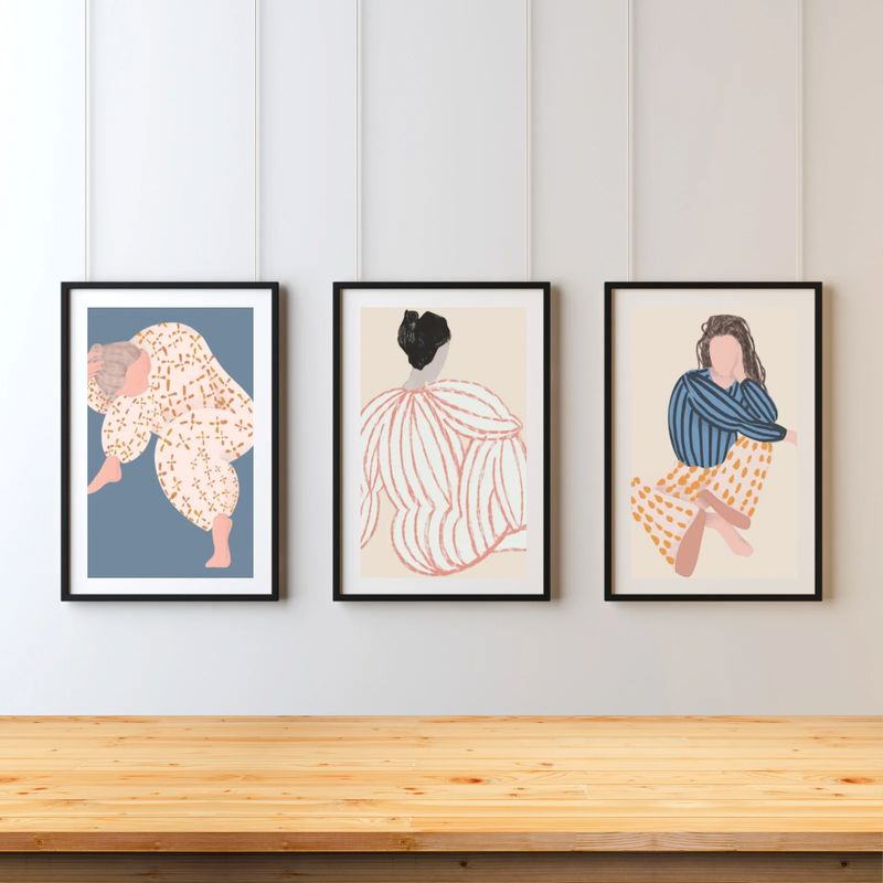 3 stk. Moderne Kunst Posters /Plakater inkl. massiv egetræsramme/Billedeglas - 50x70