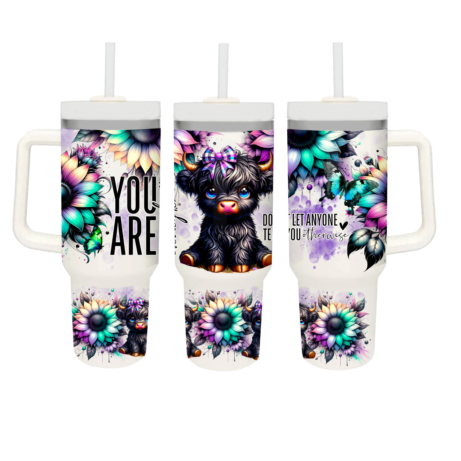You Are Enough Black Highland Cow 40oz Tumbler