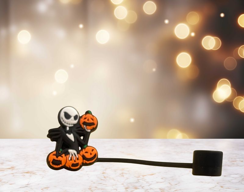 Halloween Skeleton With Pumpkins Straw Topper