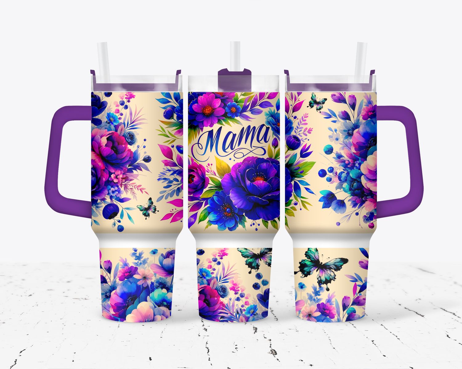 Mama Purple Handle and Lid  40oz Tumbler