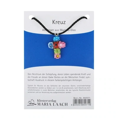 Necklace pendant Murano glass cross, on a mini card