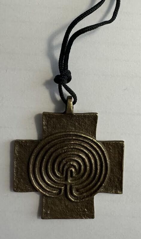 Labyrinth Cross Necklace on black cord