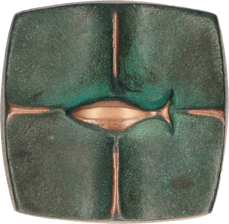 BRONZE CROSS PLAQUE WITH FISH - I AM WITH YOU