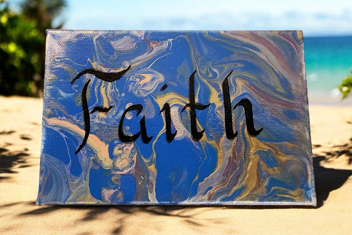 4x6 Hand made Acrylic Pour with Hand made calligraphy