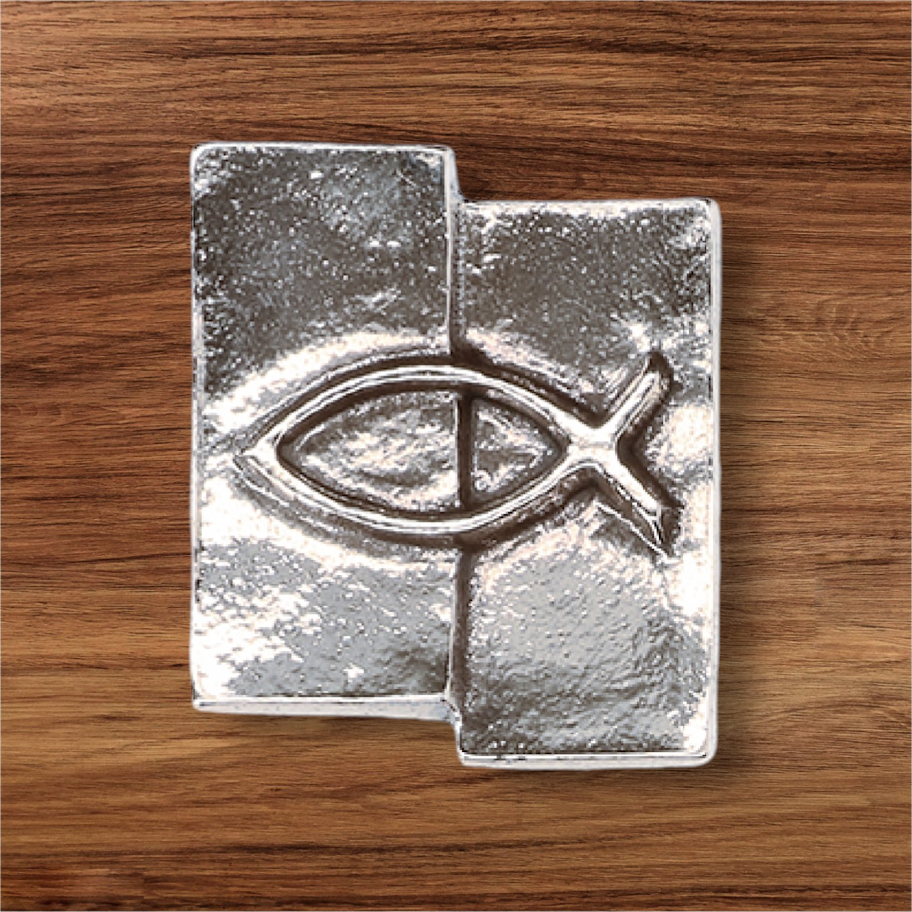 Silver Plaque with Fish  2&quot; x 2&quot;