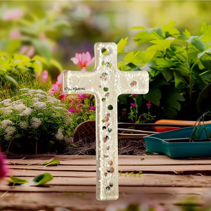 GLASS CROSS BEIGE-BLACK DOTTED    8.5x13cm