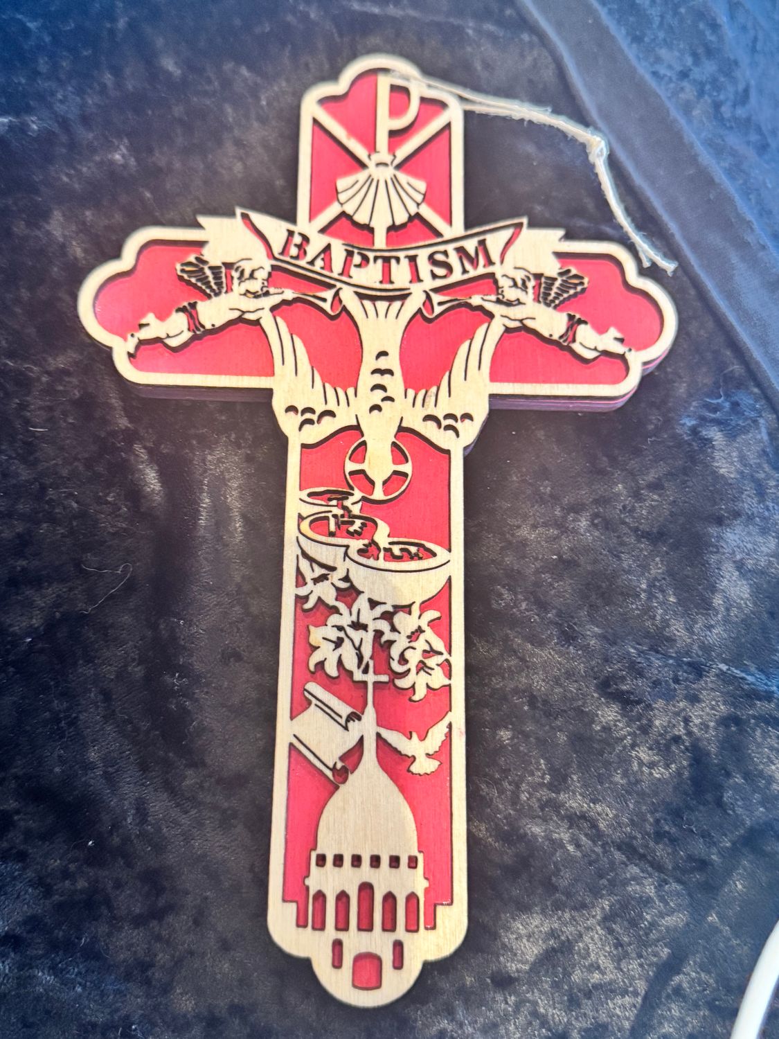 Hand Made Laser Cut Baptism Wooden Cross  8&quot;