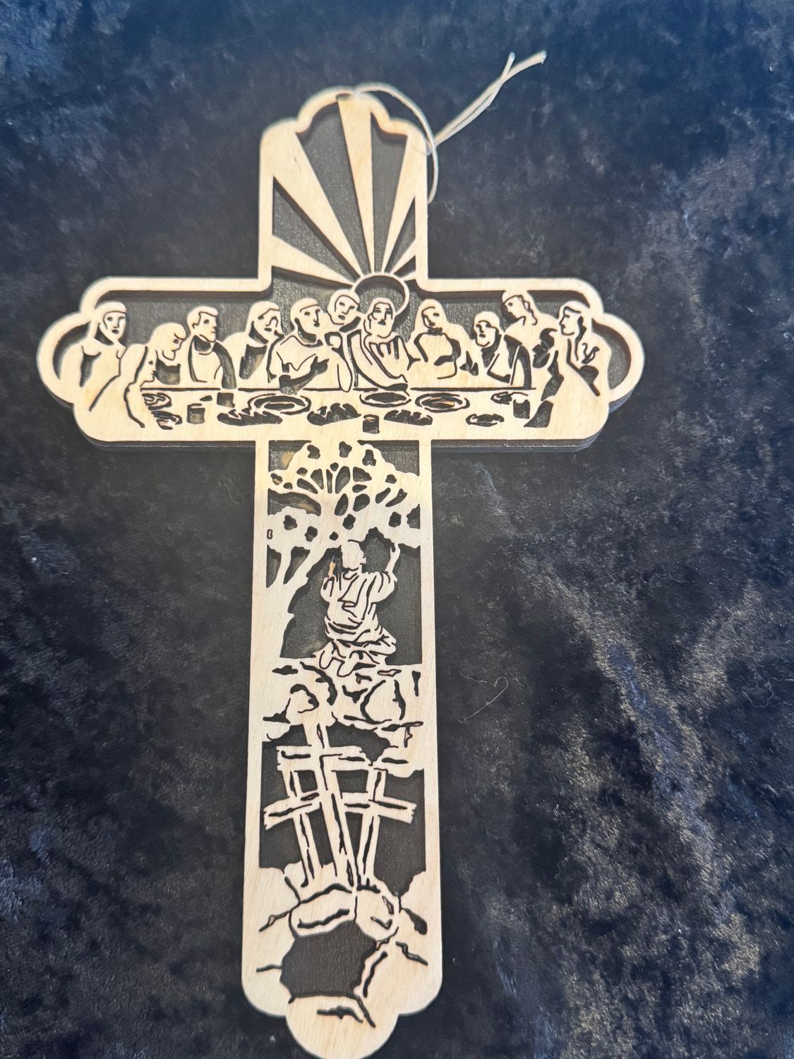Hand Made Laser CutLast Supper Wooden Cross  8&quot;
