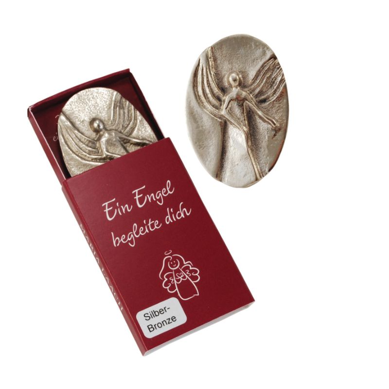 Hand-held charm &quot;May an angel accompany you&quot; made of silver bronze