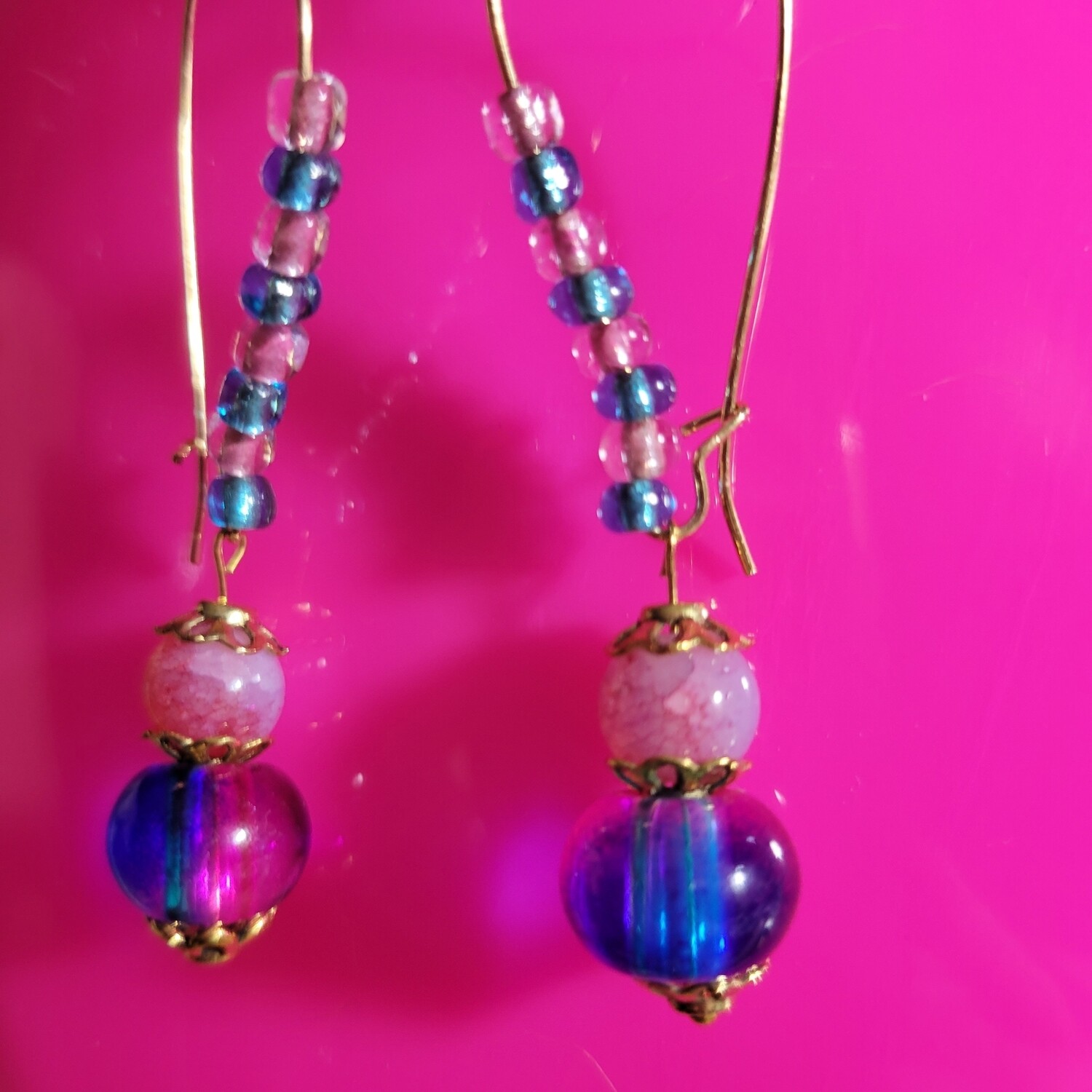Pink and Blue Beaded Earrings
