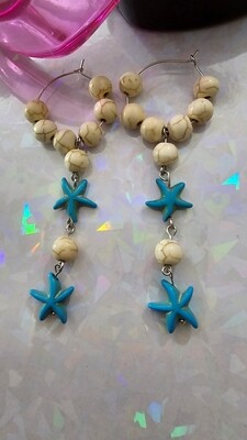 Starfish and Sea Turtle Dangle Hoop Earrings