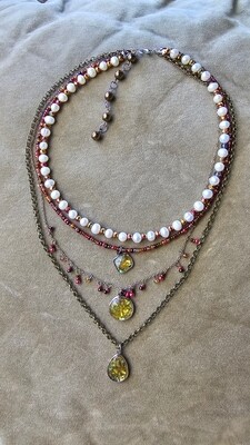 Freshwater Pearl Four Layer Hand-Beaded Necklace 