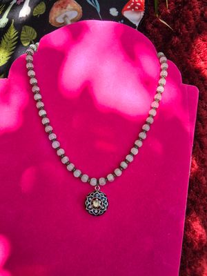 White Moonstone Hand-Beaded Necklace with Mandala Pendant