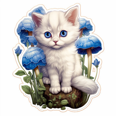 White Cat Mushroom Sticker