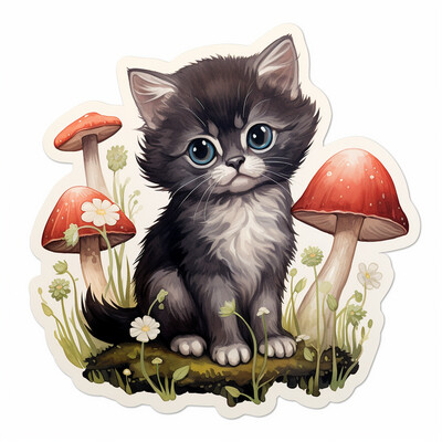 Black Cat Mushroom Sticker