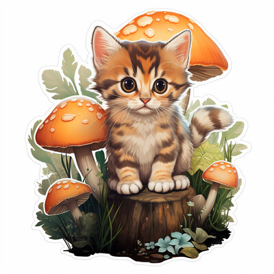 Tabby Cat Mushroom Sticker