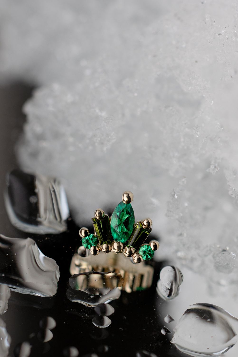 14/12ga Threaded Mini La Princesa - 6mm, Gem: Chatham Emerald &amp; Green Tourmaline, Material: YG
