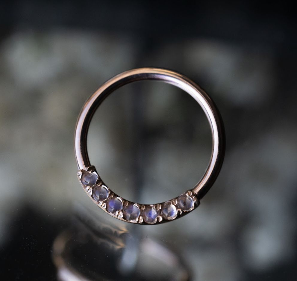 Blaze 7 Fixed Ring - 1.5mm Gems, Diameter: 16ga 7/16in, Gem: Rainbow Moonstone, Material: RG