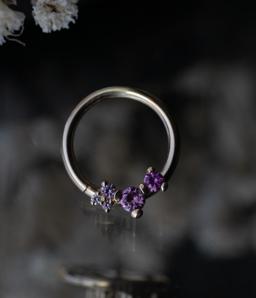 Ripple Seam Ring, Diameter: 16ga 3/8in, Gem: Pink Sapphire, Hot Pink Sapphire, &amp; Diamond, Material: YG