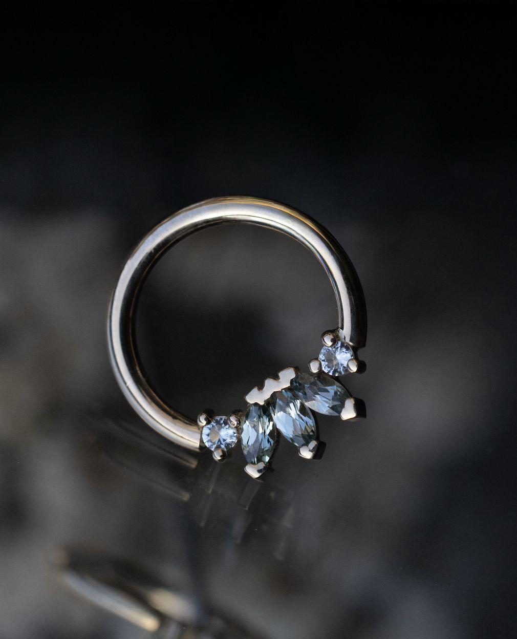 Thalia Fixed Ring, Diameter: 16ga 11/32in, Gem: Grey Sapphire &amp; Mint Beryl, Material: YG