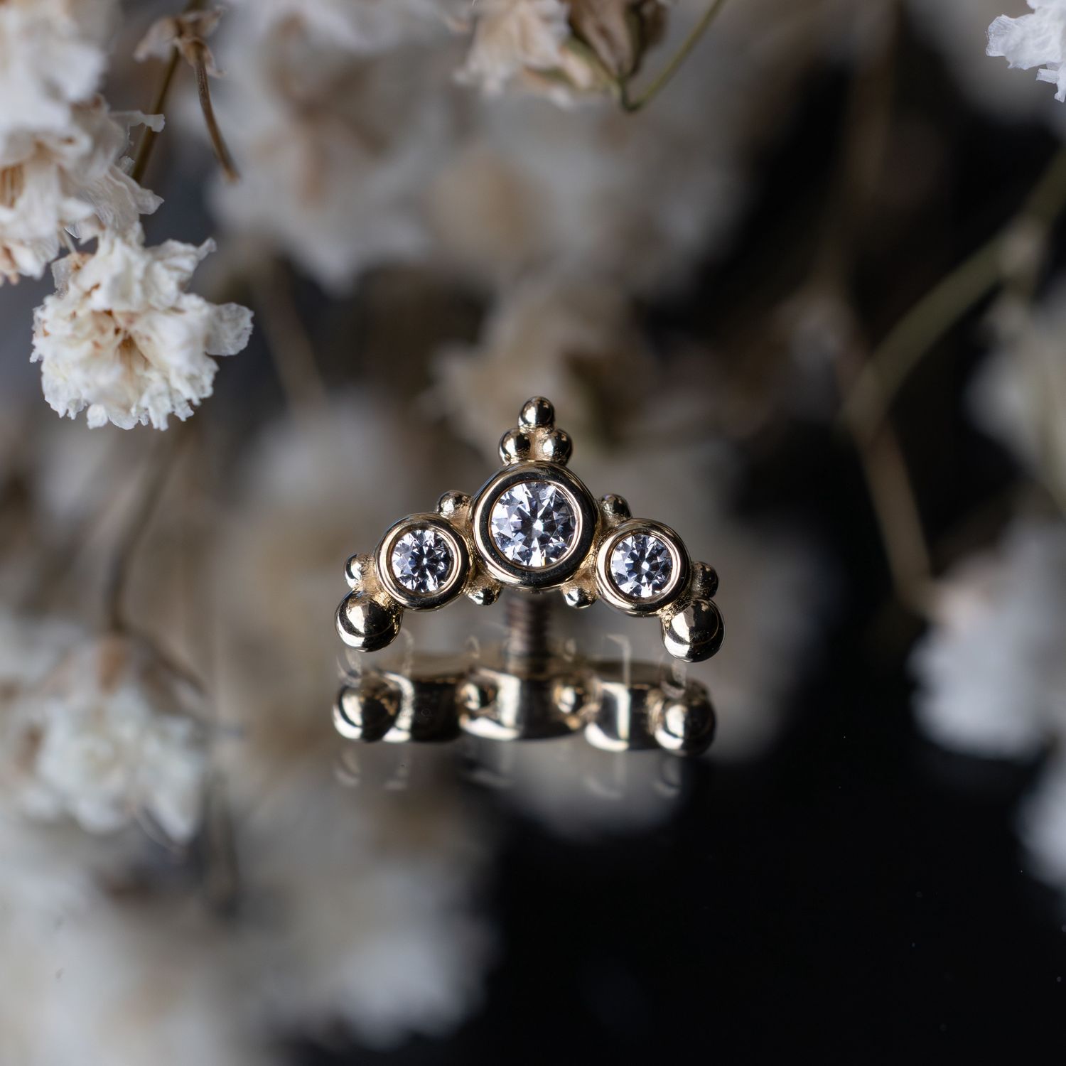 14/12ga Threaded Swivel, Gem: White CZ, Material: YG