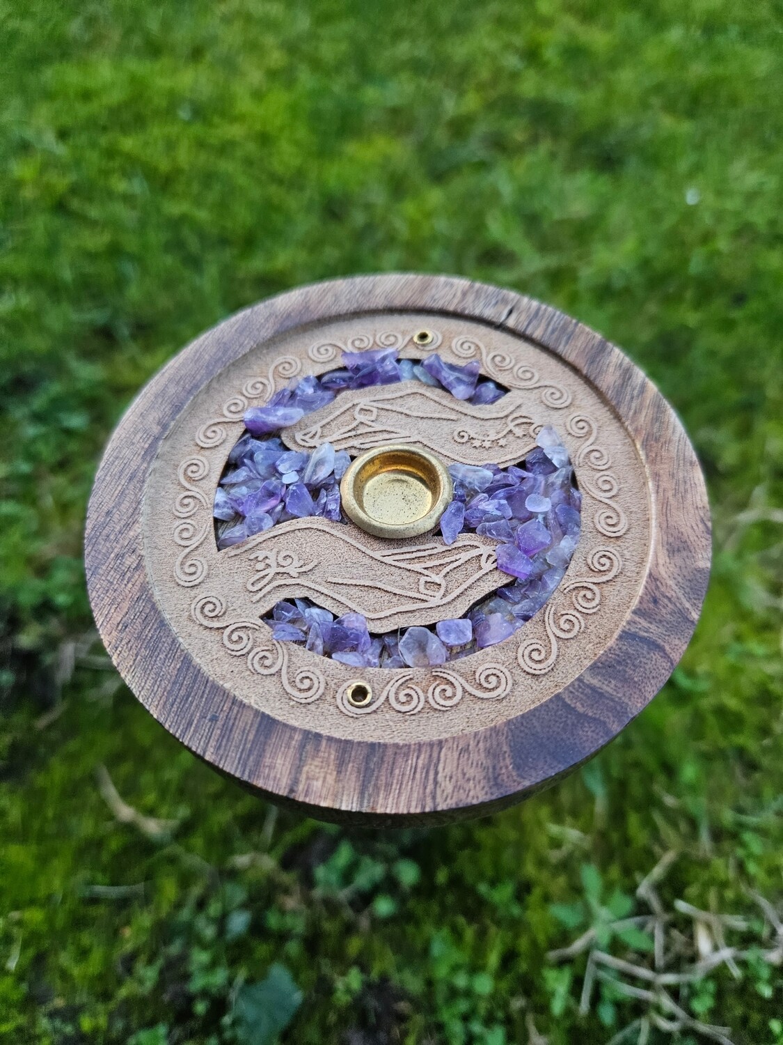 Wierook houder Rond &quot;Amethist Healing Hands&quot;