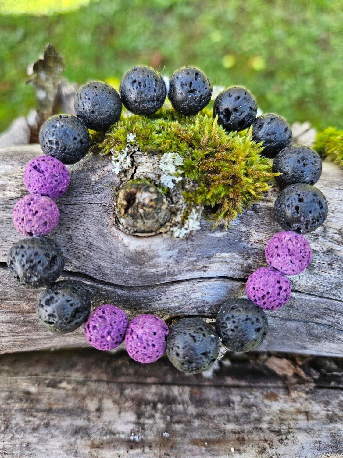 Armband Lavasteen 10 mm, Kleur: Paars