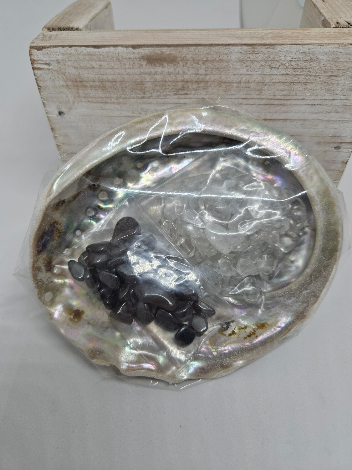 Abaloneschelp klein om te smudgen + reinigingsset