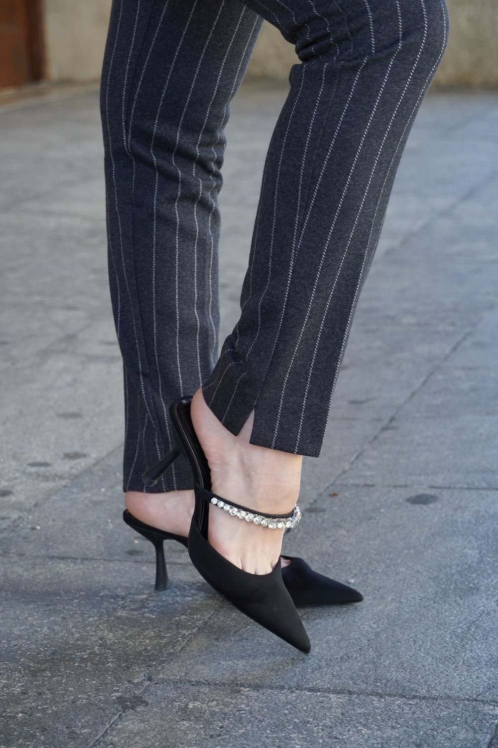 pantalone gessato con elastico in vita Carla Ferroni 17769
