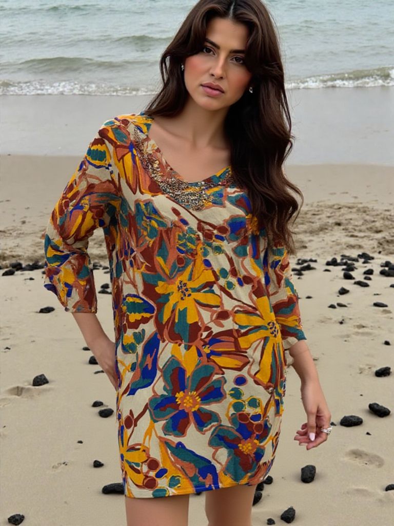 Casacca Caftano con scollo a V  con strass 10334